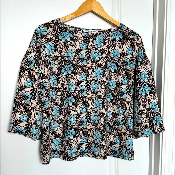 Elizabeth and James Floral Blouse Bubble Sleeves Loose Fit Office Sz Medium Top - Picture 1 of 8